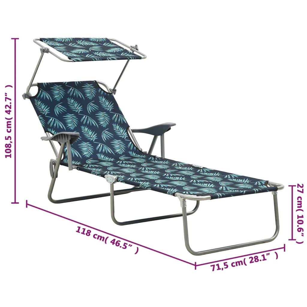 Espreguiçadeira com toldo aço estampagem de folhas