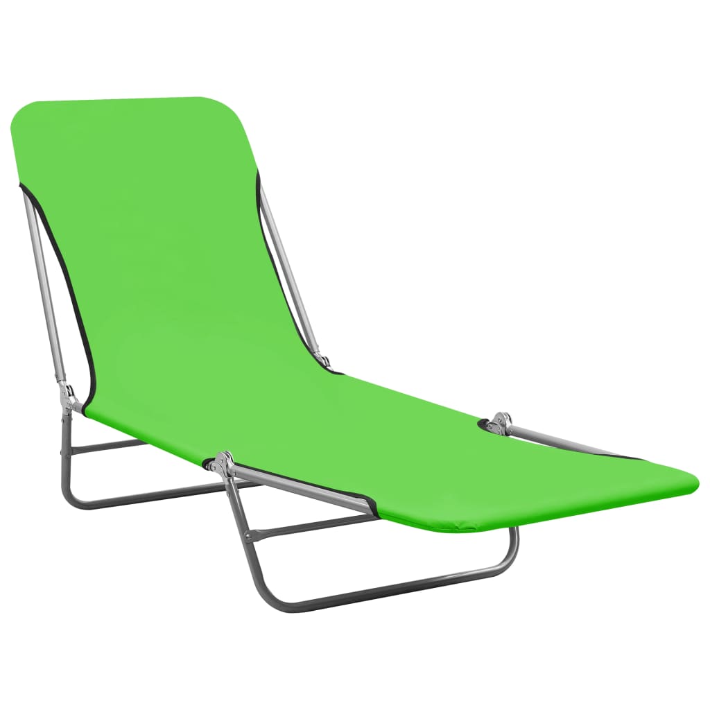 Folding sun loungers 2 pcs steel and green fabric