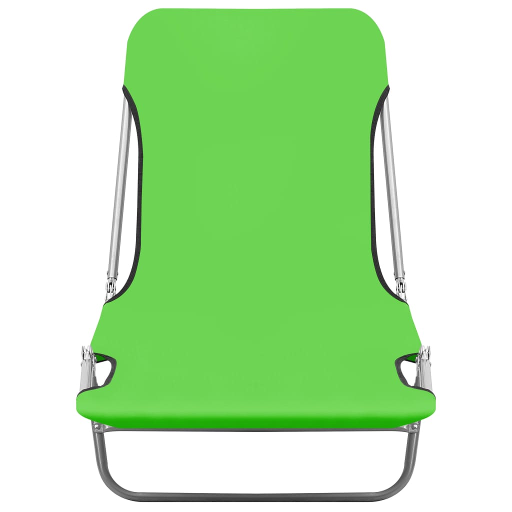 Folding sun loungers 2 pcs steel and green fabric
