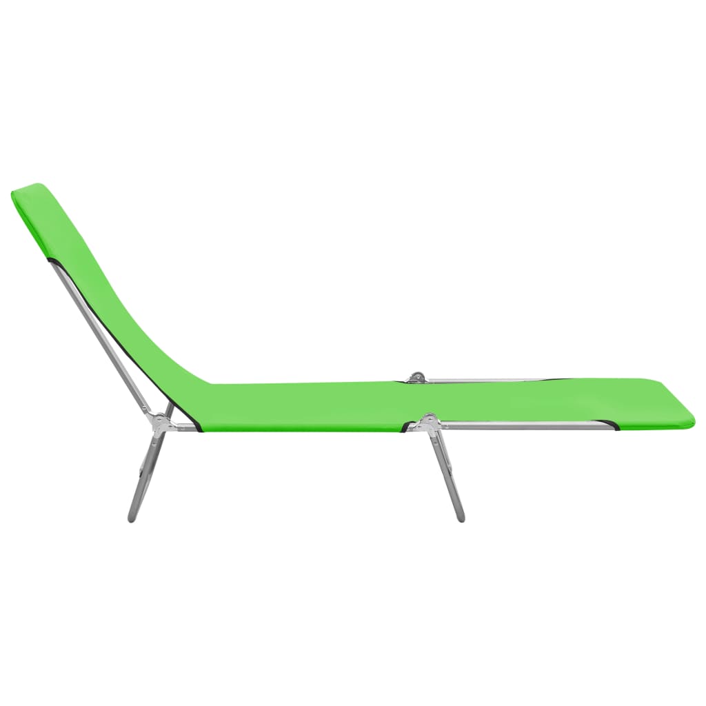 Folding sun loungers 2 pcs steel and green fabric