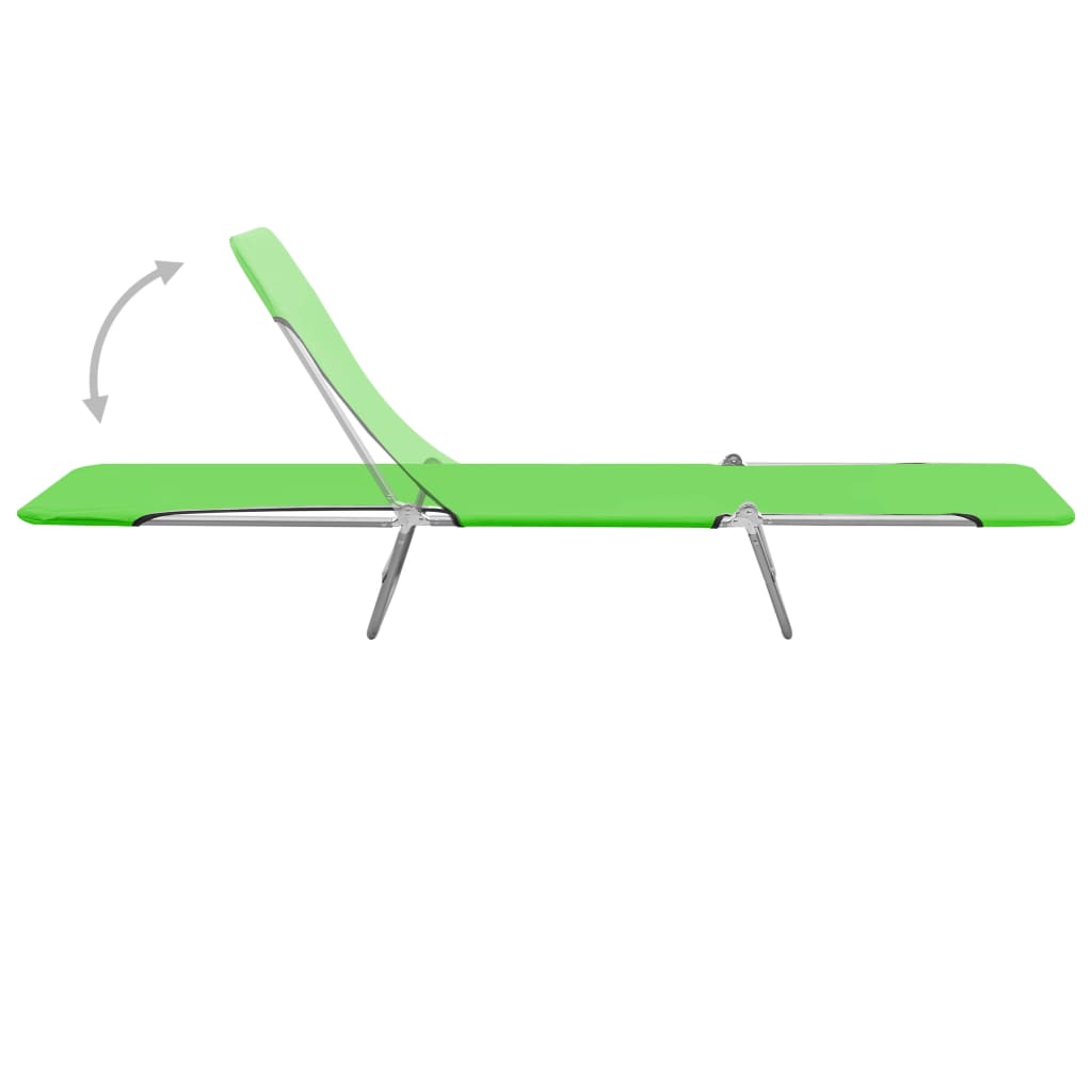 Folding sun loungers 2 pcs steel and green fabric