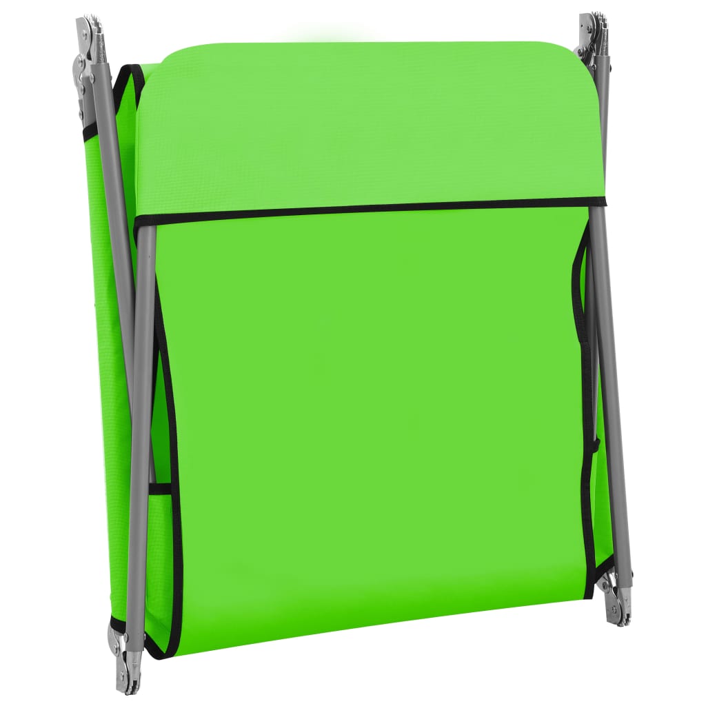 Folding sun loungers 2 pcs steel and green fabric