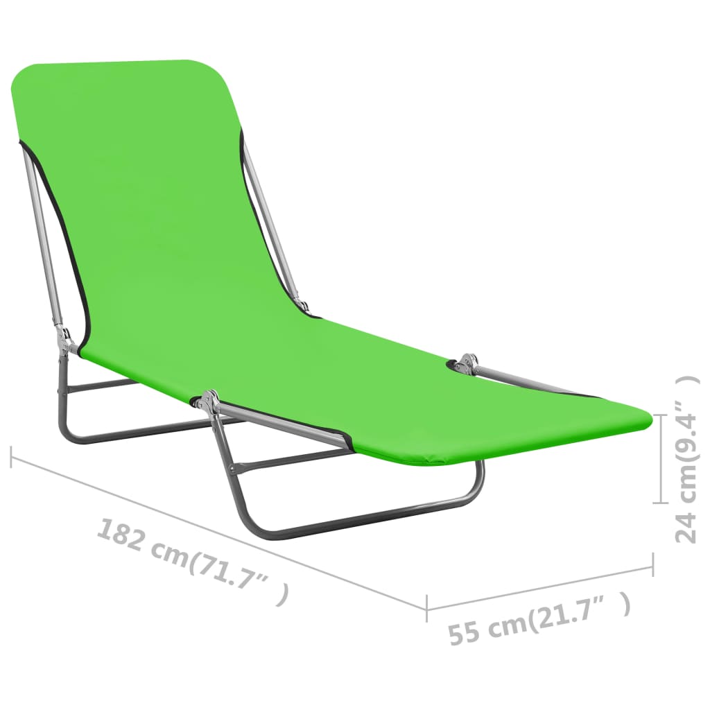 Folding sun loungers 2 pcs steel and green fabric