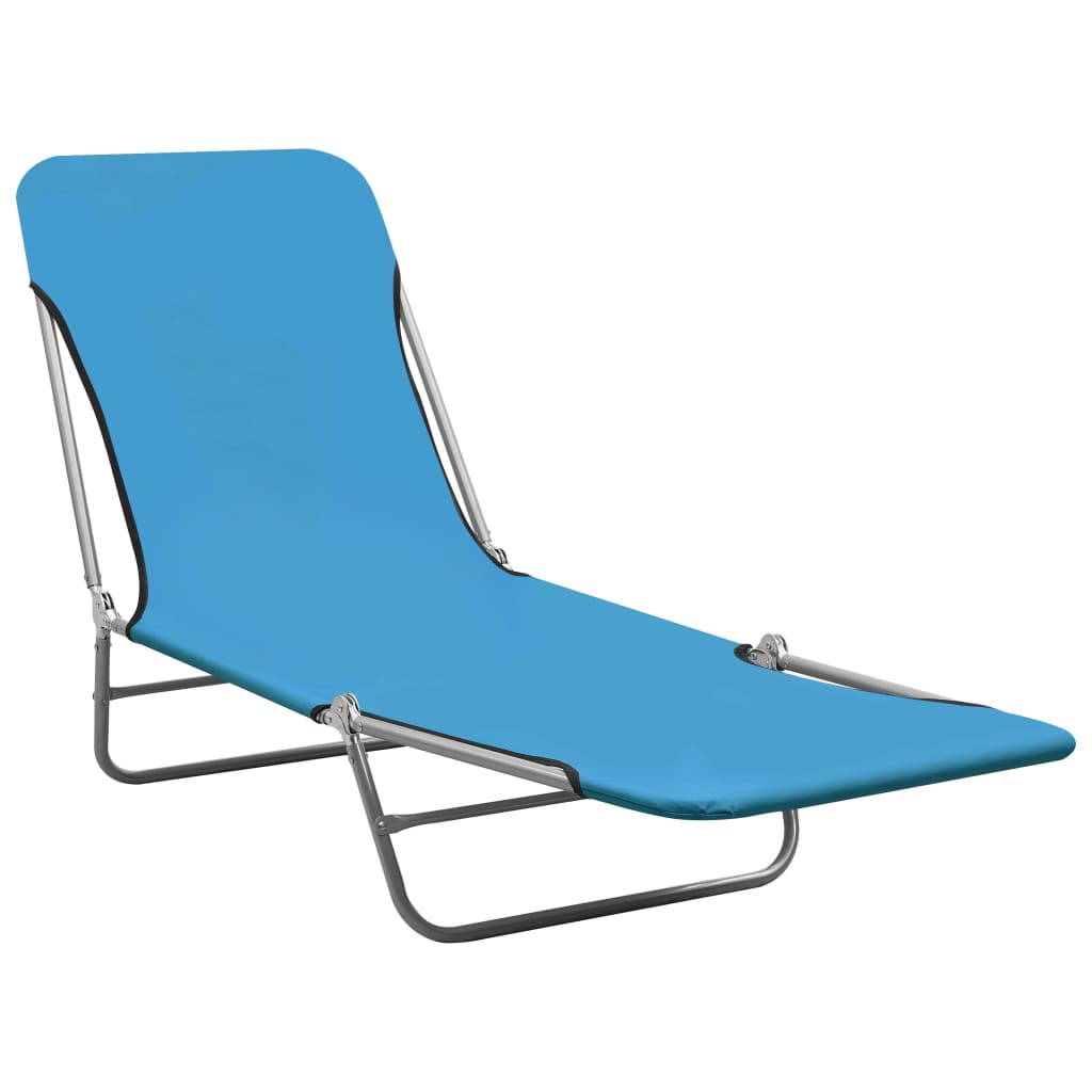 Folding sun loungers 2 pcs steel and blue fabric