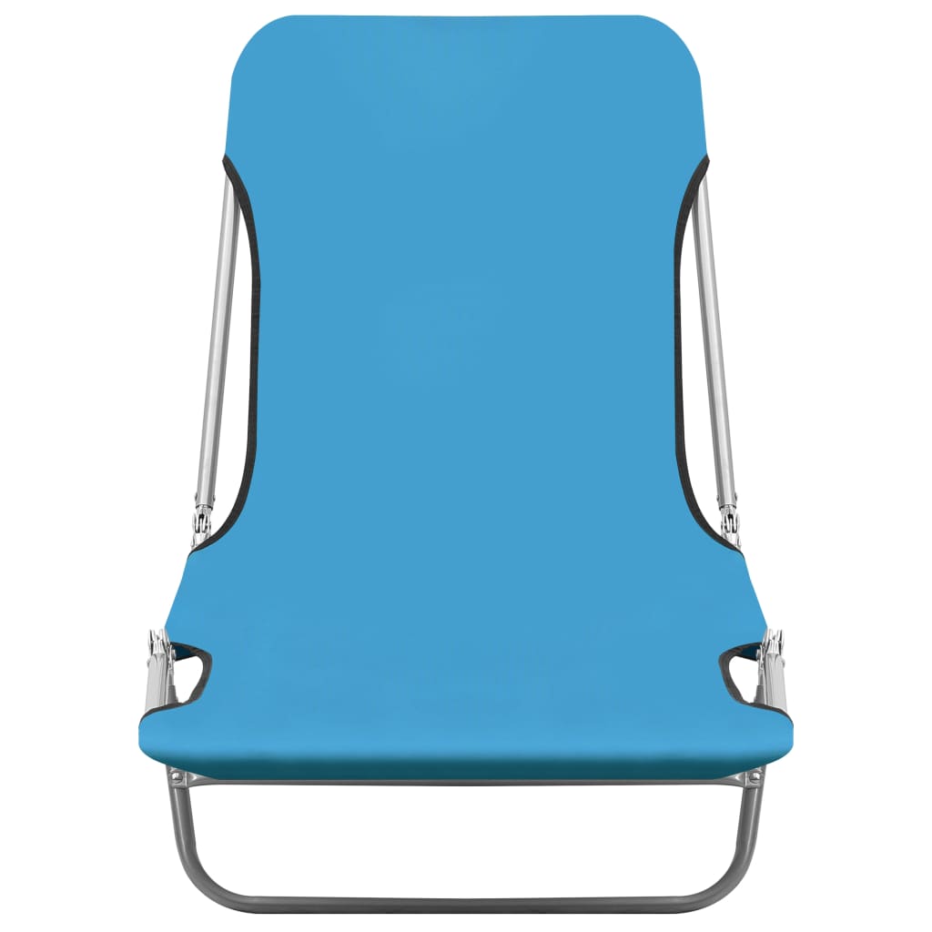 Folding sun loungers 2 pcs steel and blue fabric