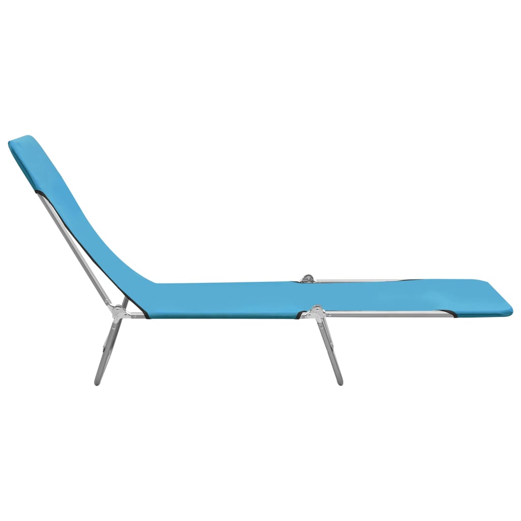 Folding sun loungers 2 pcs steel and blue fabric