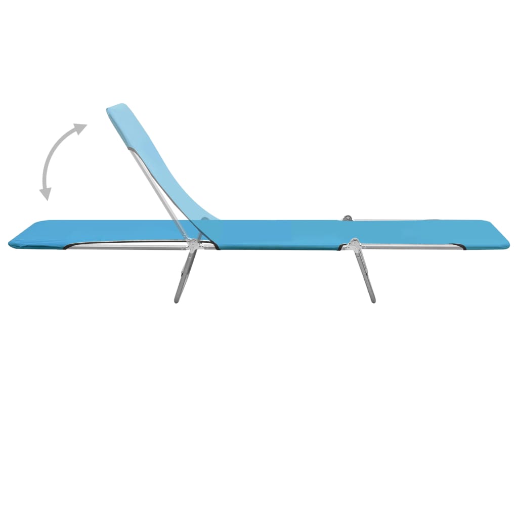Folding sun loungers 2 pcs steel and blue fabric