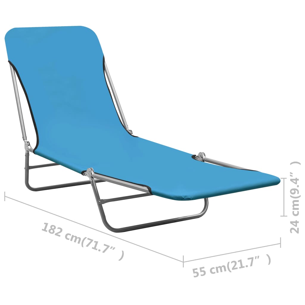 Folding sun loungers 2 pcs steel and blue fabric