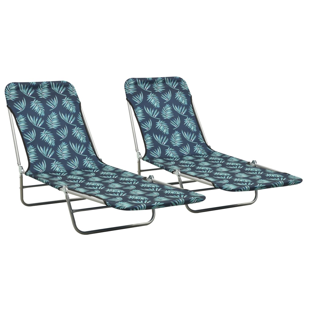 Folding sun loungers 2 pcs steel and fabric standard leaves