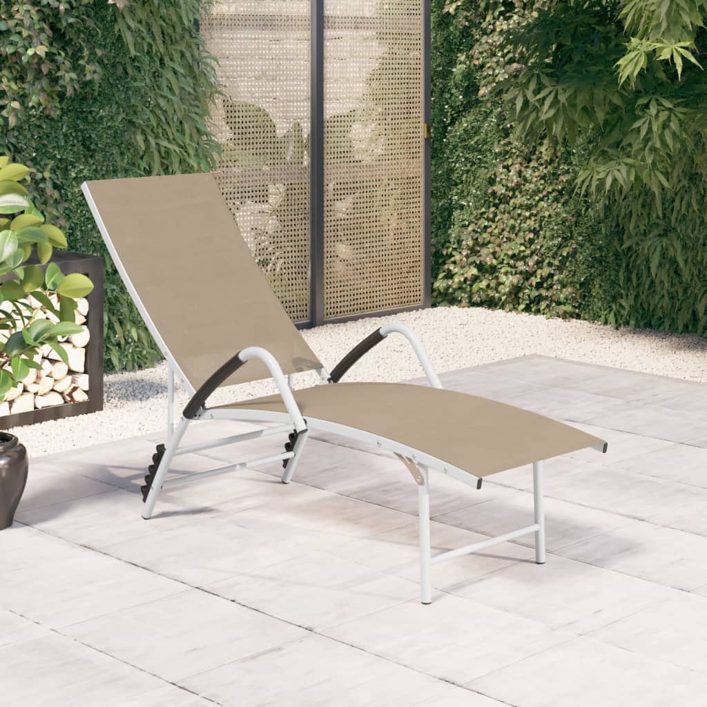 Textilene and aluminum sun lounger in cream color