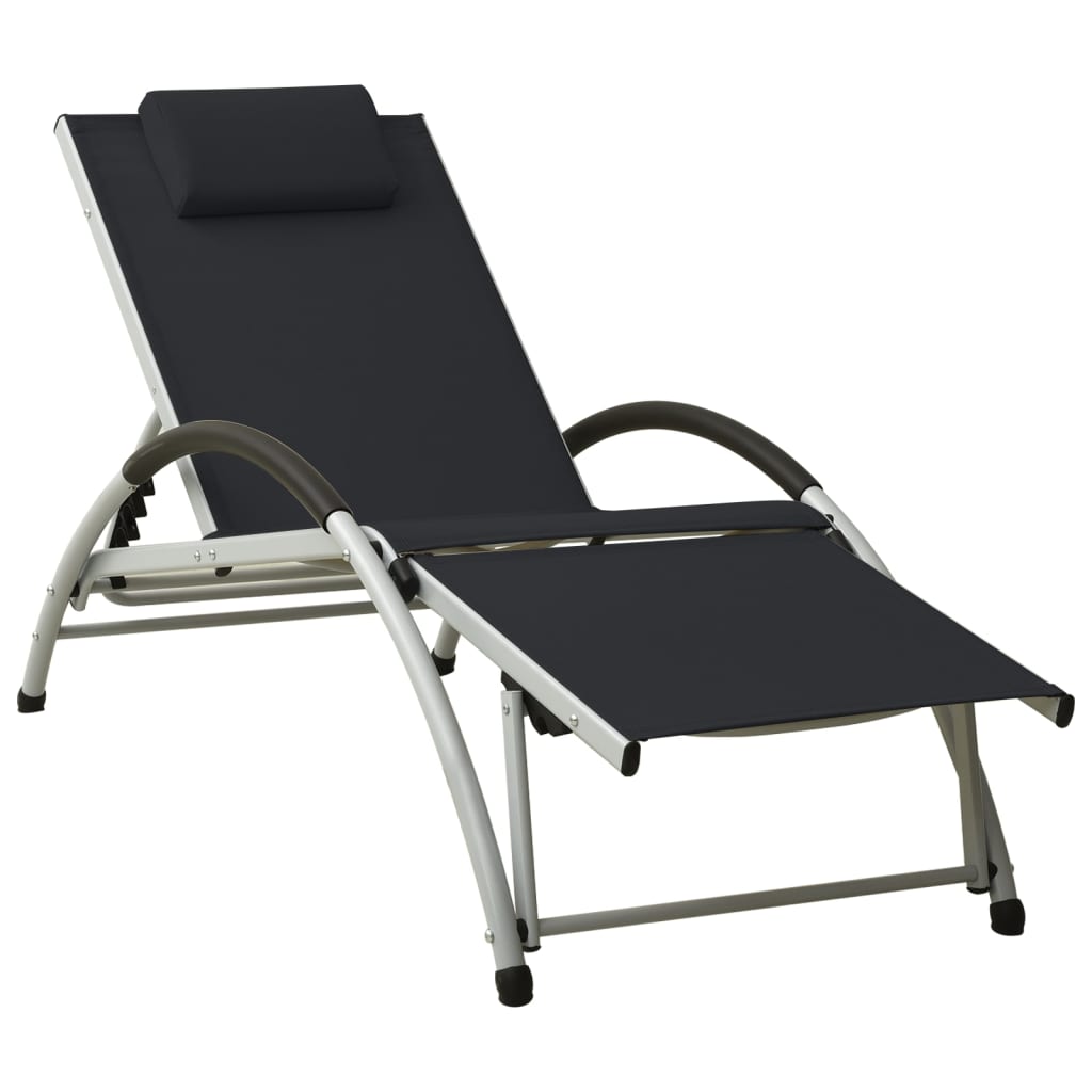 Sun lounger with black textilene cushion