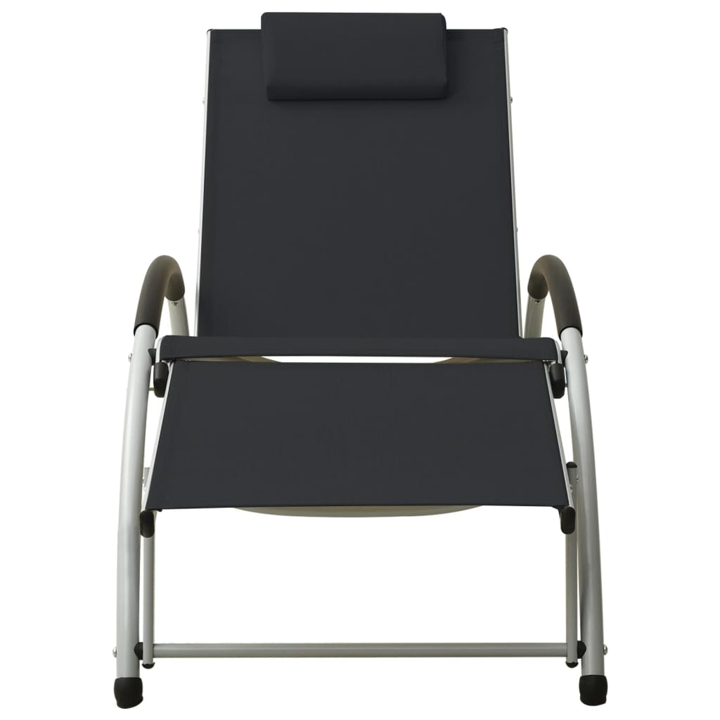 Sun lounger with black textilene cushion