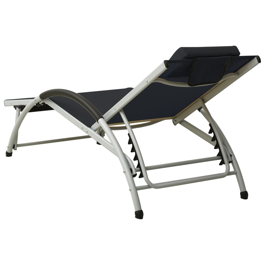 Sun lounger with black textilene cushion