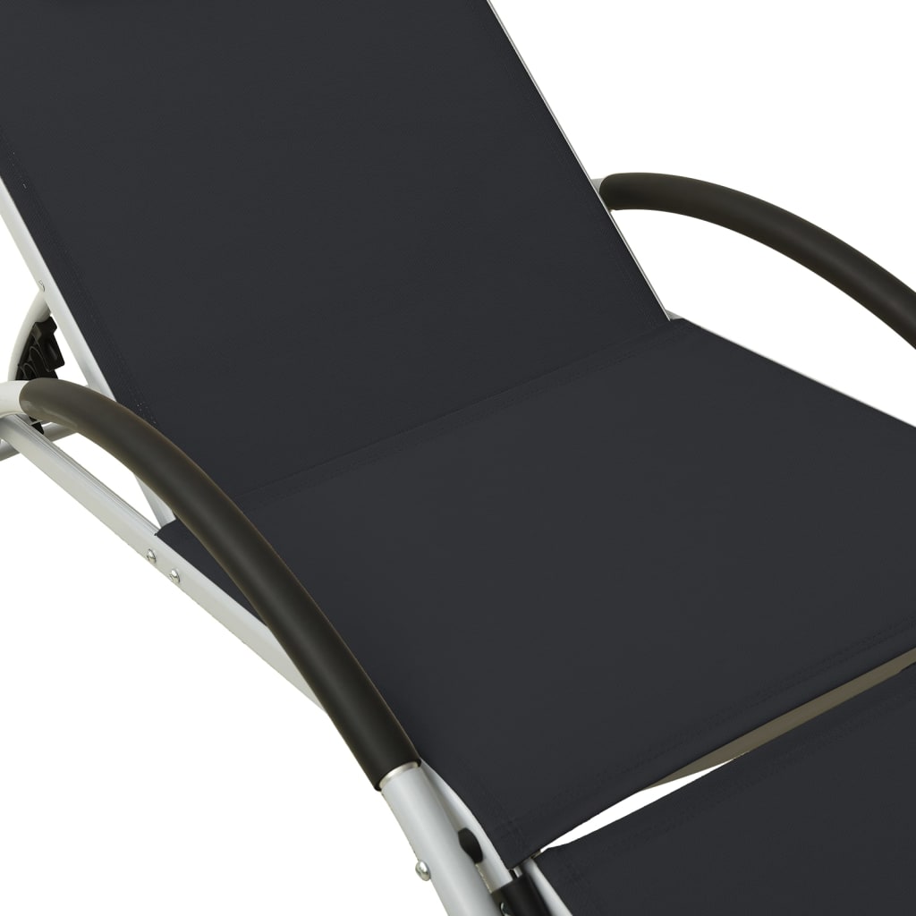 Sun lounger with black textilene cushion