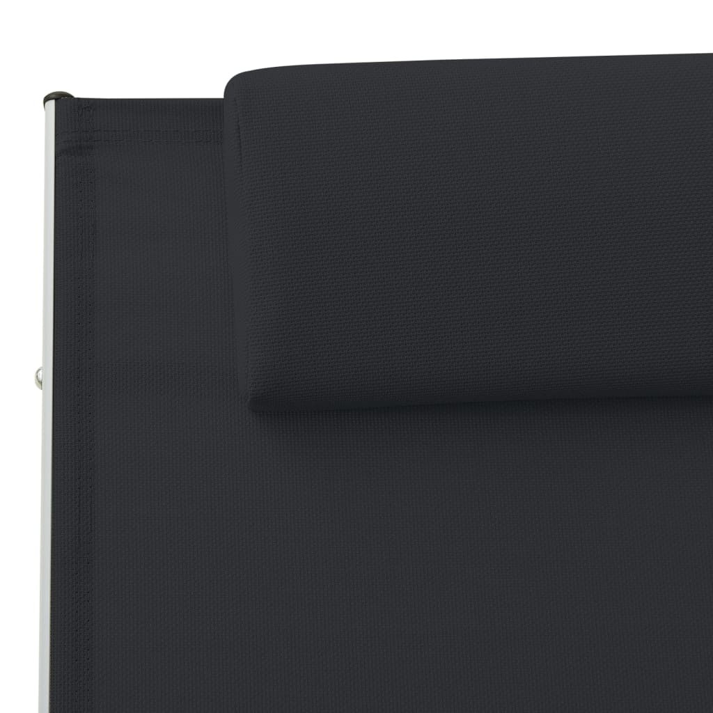 Sun lounger with black textilene cushion