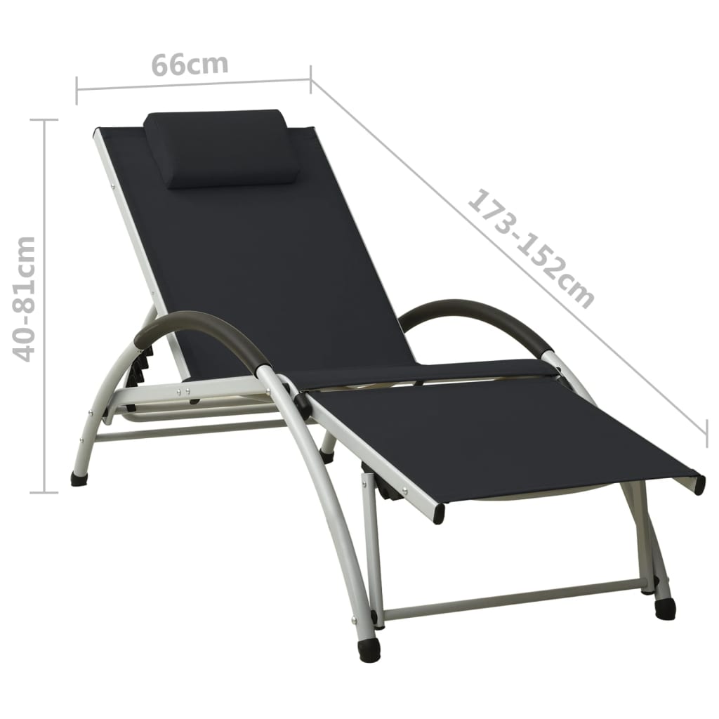 Sun lounger with black textilene cushion