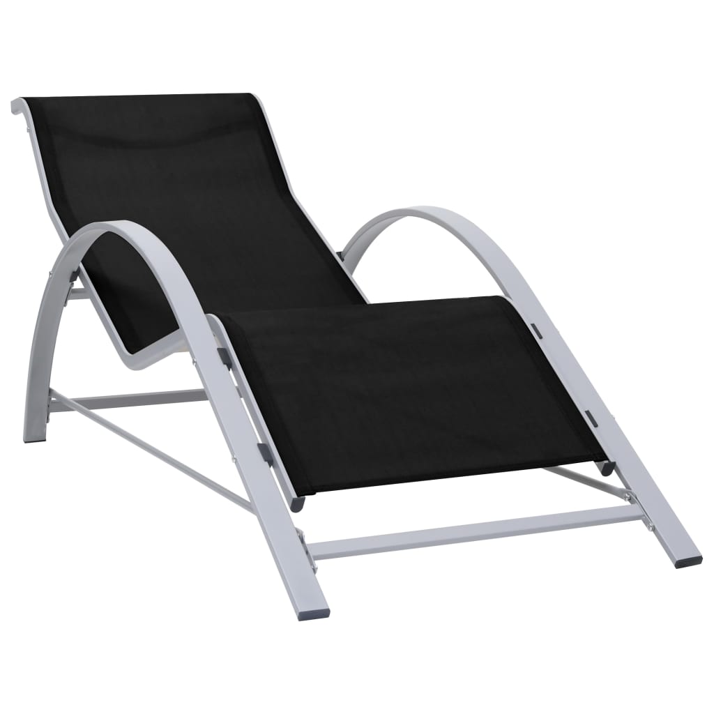 Sun loungers with table 2 pcs black aluminum