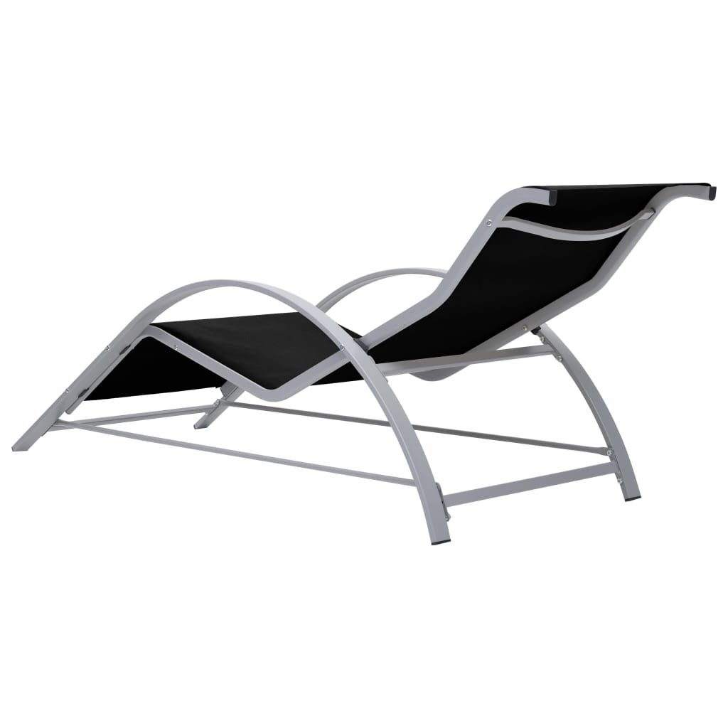 Sun loungers with table 2 pcs black aluminum