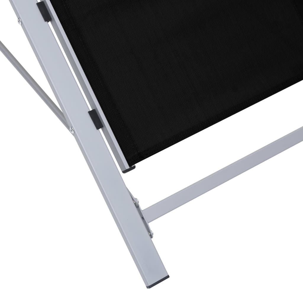 Sun loungers with table 2 pcs black aluminum