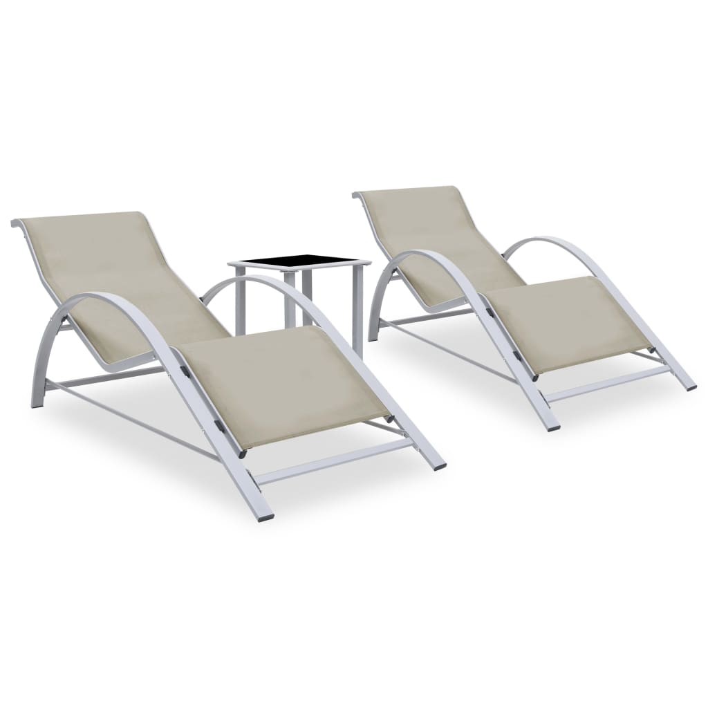 Sun loungers with table 2 pcs aluminum cream color
