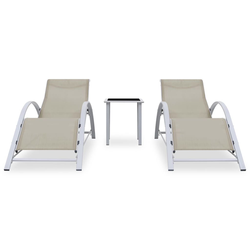 Sun loungers with table 2 pcs aluminum cream color