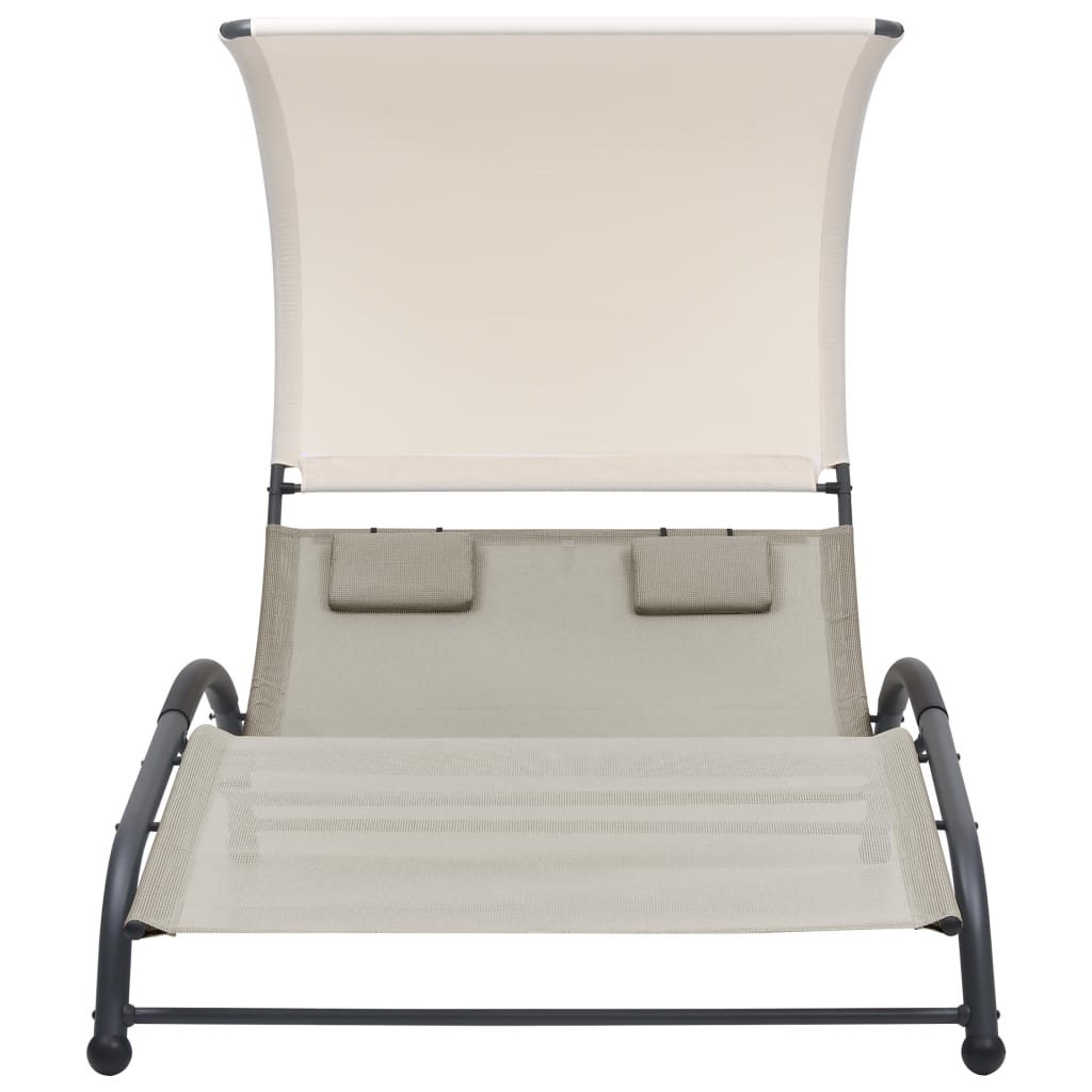Double sun lounger with cream-colored textilene canopy