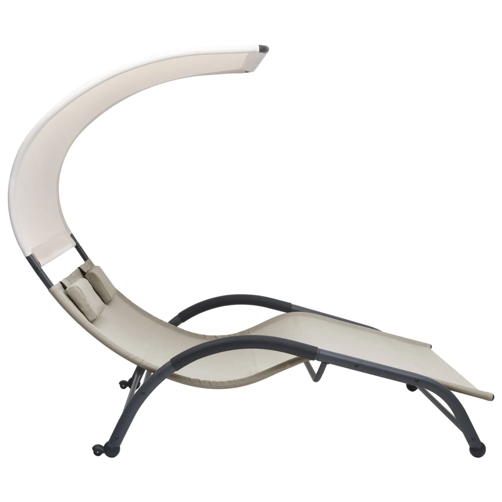 Double sun lounger with cream-colored textilene canopy