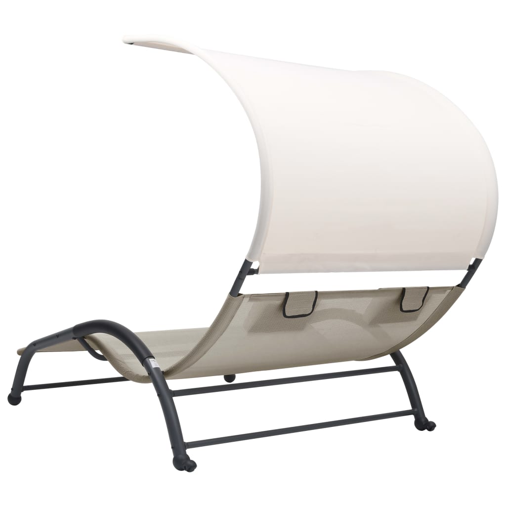 Double sun lounger with cream-colored textilene canopy