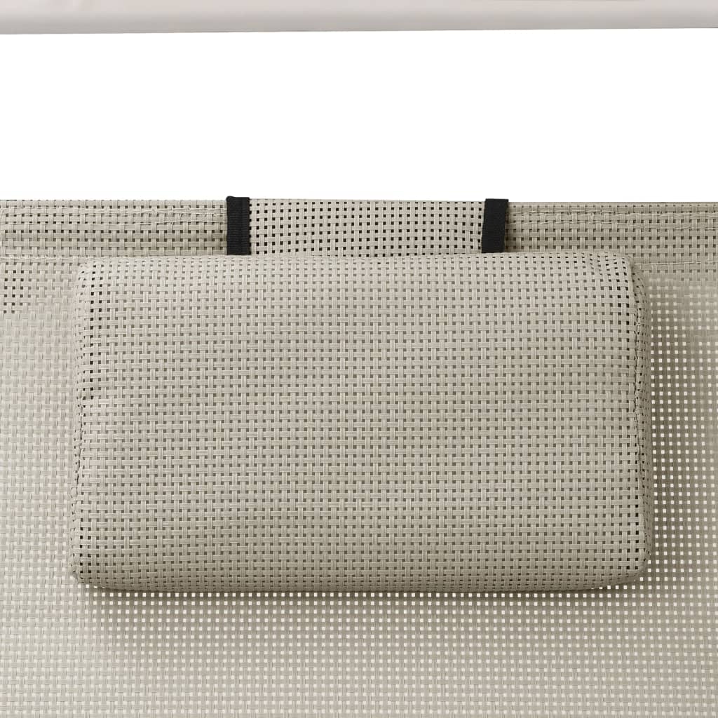 Double sun lounger with cream-colored textilene canopy