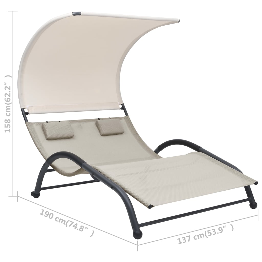 Double sun lounger with cream-colored textilene canopy
