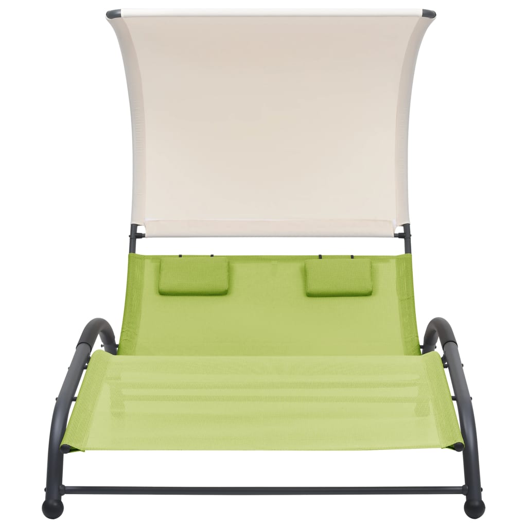Double sun lounger with green textilene canopy