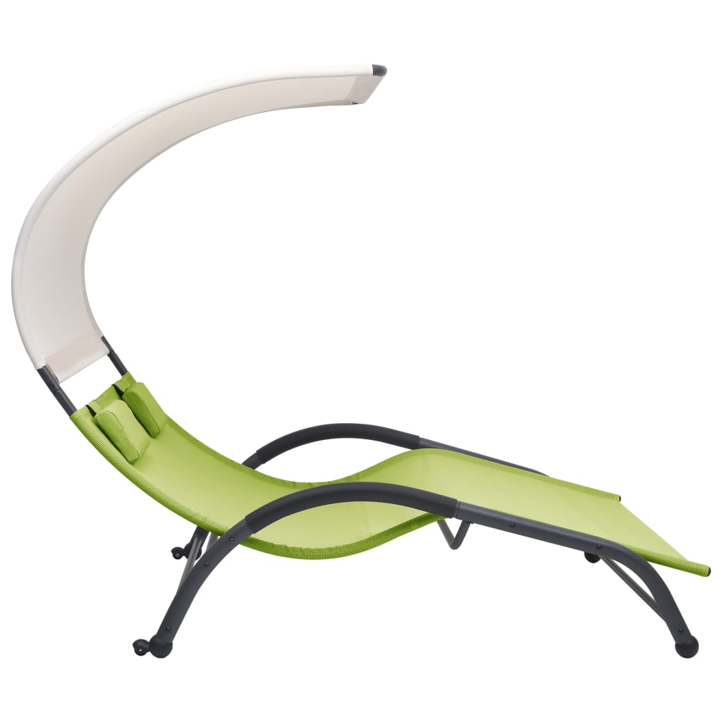 Double sun lounger with green textilene canopy