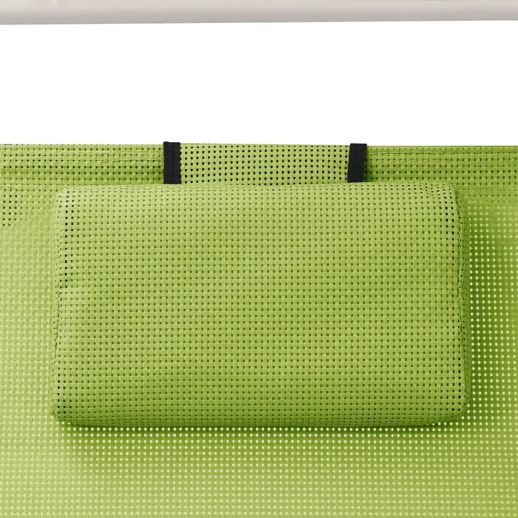 Double sun lounger with green textilene canopy