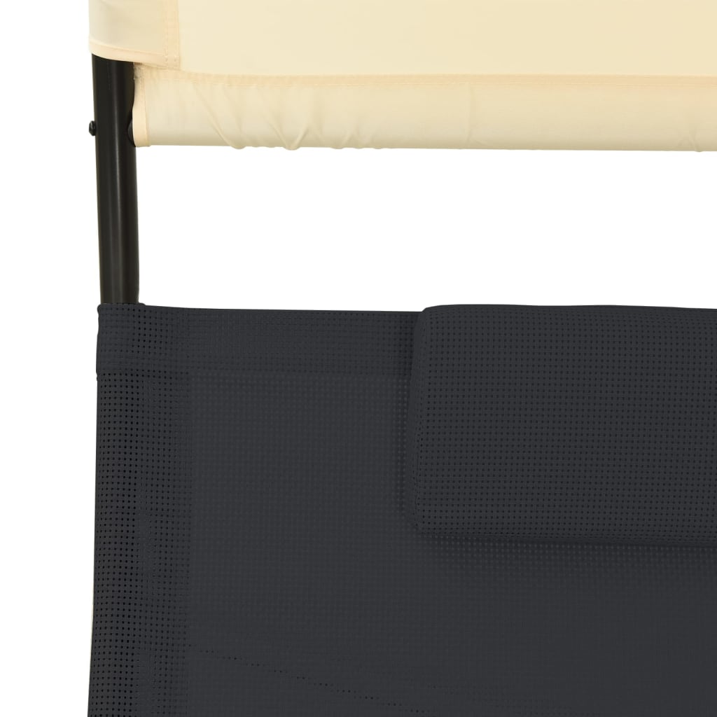 Double sun lounger with black and cream textilene canopy