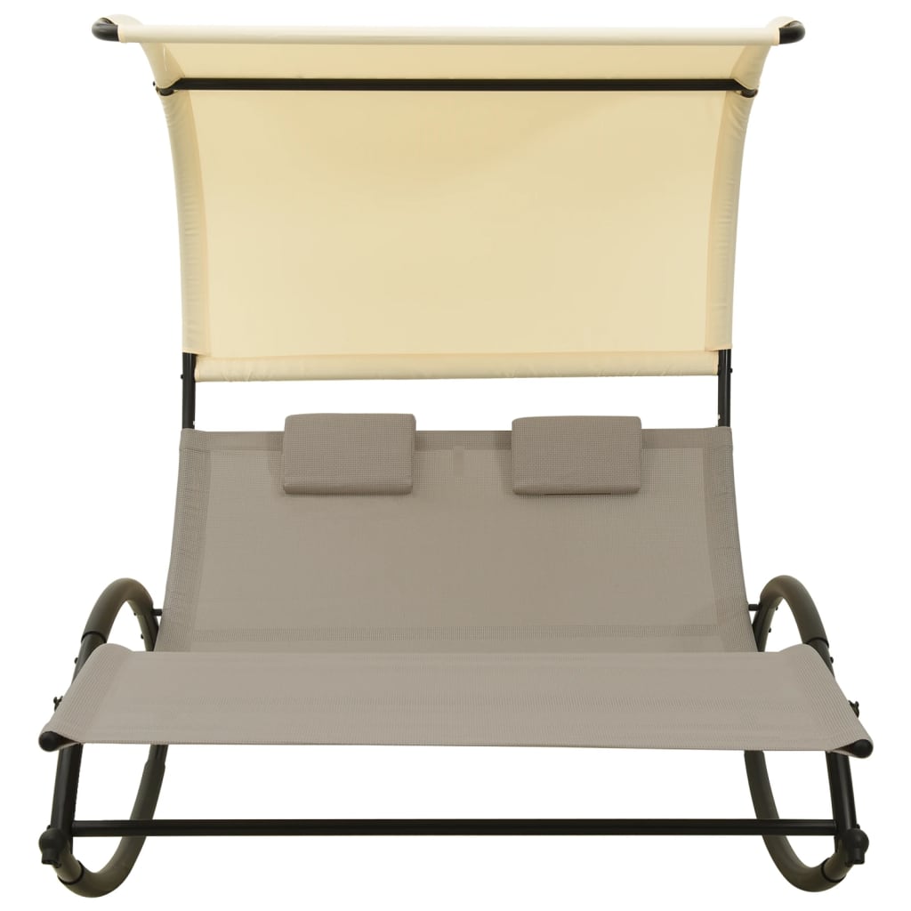 Double sun lounger with grey-abreast and cream textilene canopy