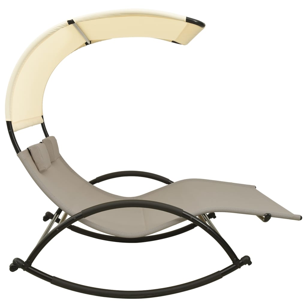 Double sun lounger with grey-abreast and cream textilene canopy