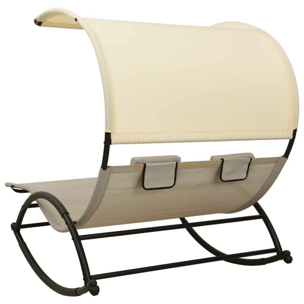 Double sun lounger with grey-abreast and cream textilene canopy