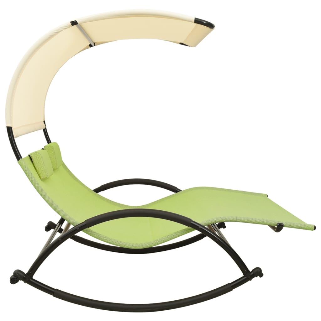 Double sun lounger with green and cream textilene canopy