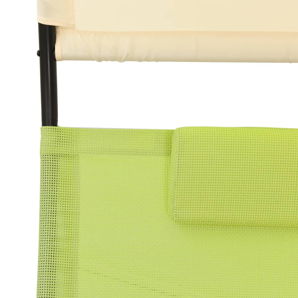 Double sun lounger with green and cream textilene canopy