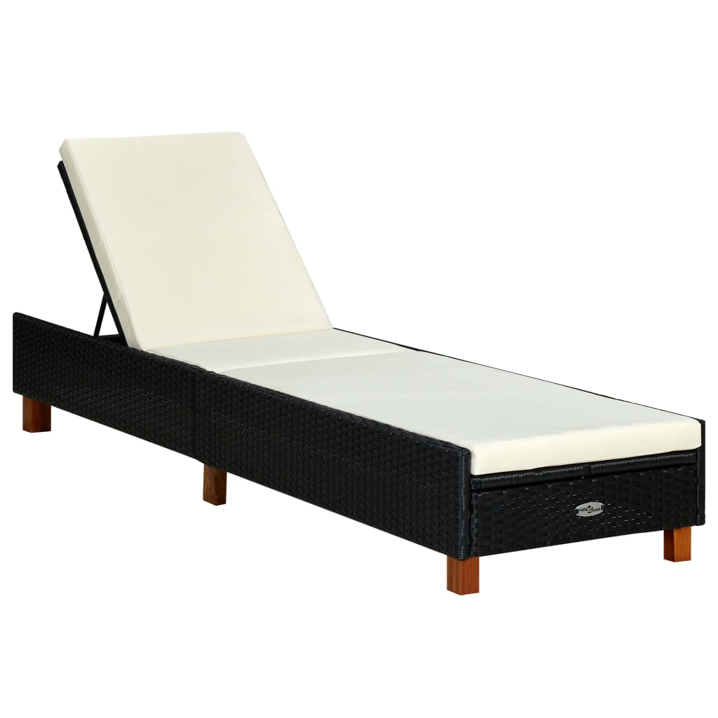 Black PE wicker sun lounger with cushion