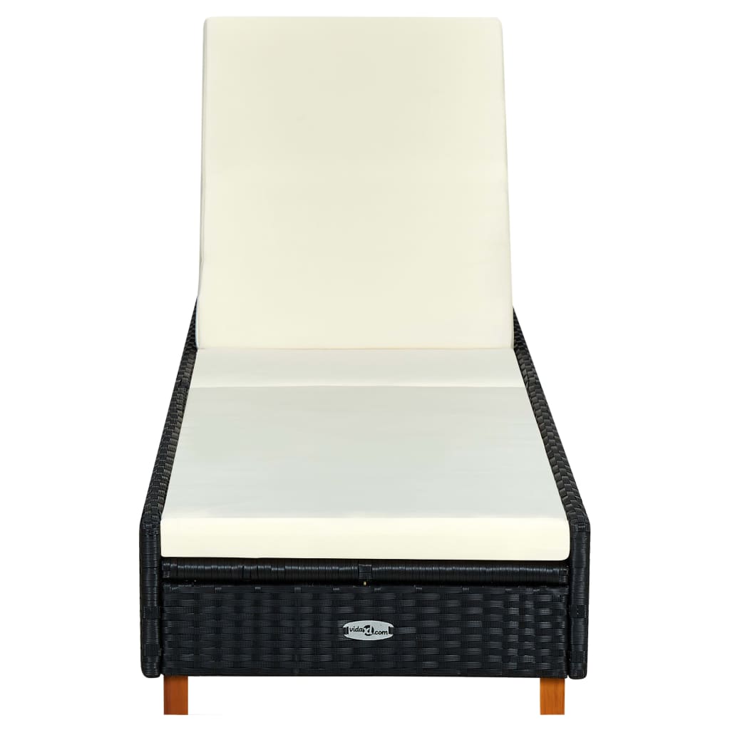 Black PE wicker sun lounger with cushion