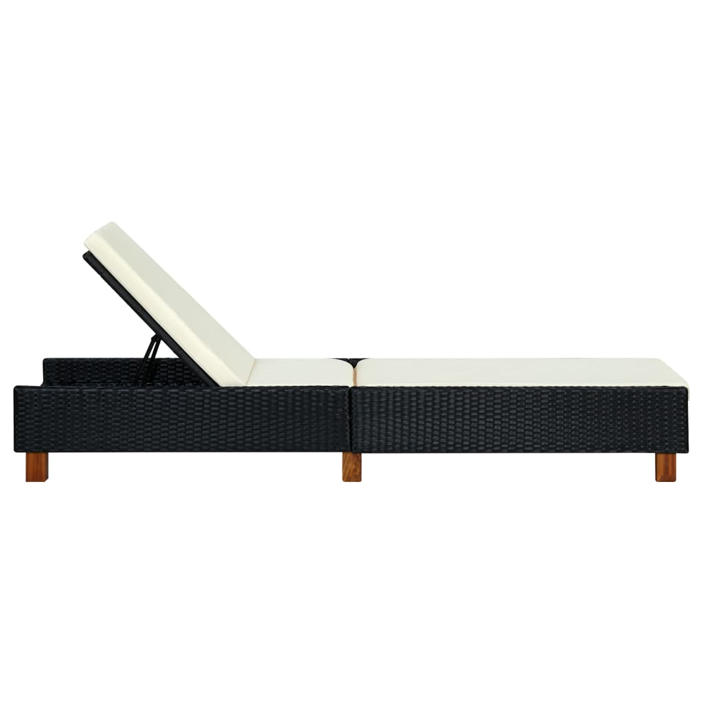 Black PE wicker sun lounger with cushion