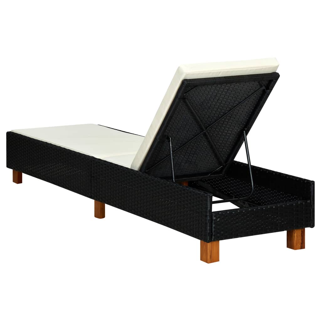 Black PE wicker sun lounger with cushion