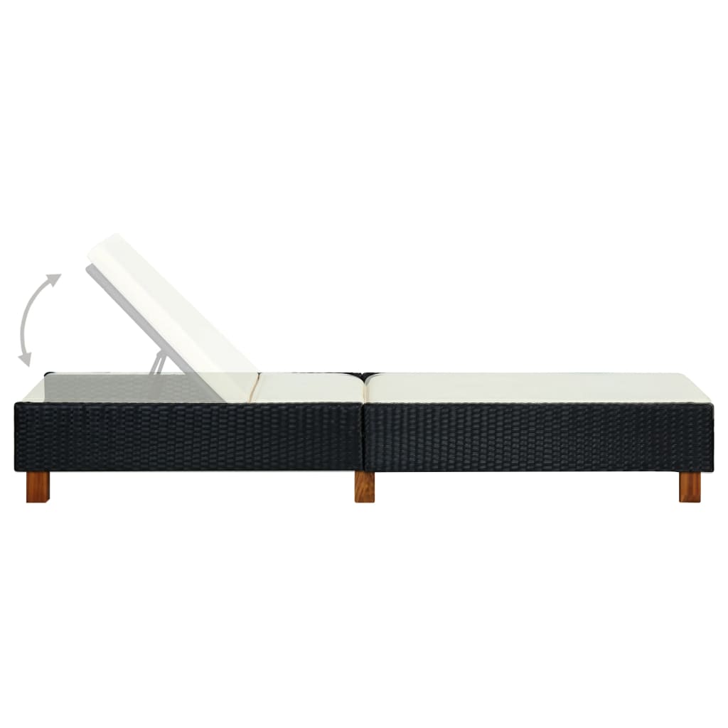 Black PE wicker sun lounger with cushion