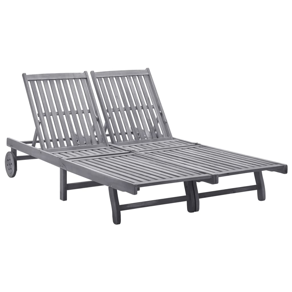 2-person sun lounger in solid acacia wood