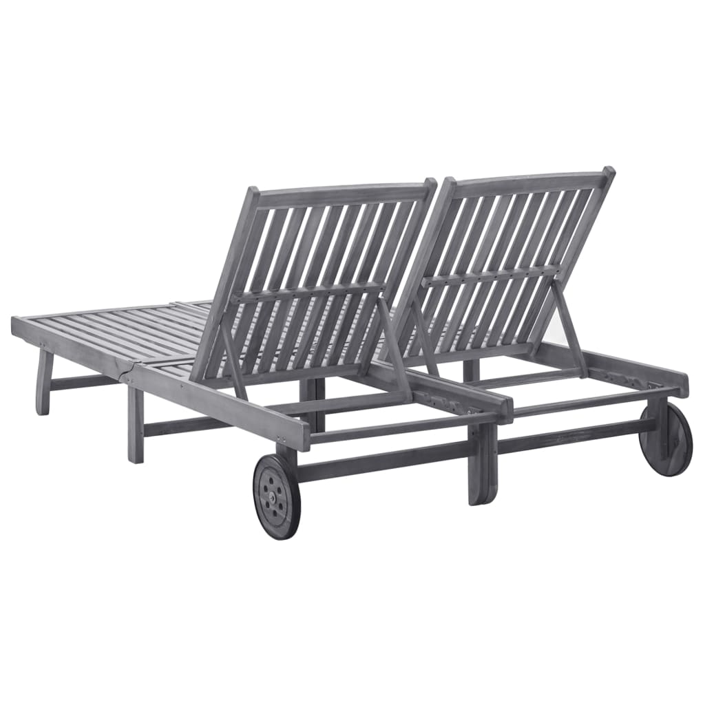 2-person sun lounger in solid acacia wood