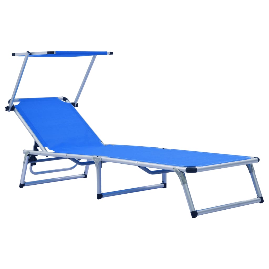 Folding sun loungers with roof 2pcs aluminum/textilene blue