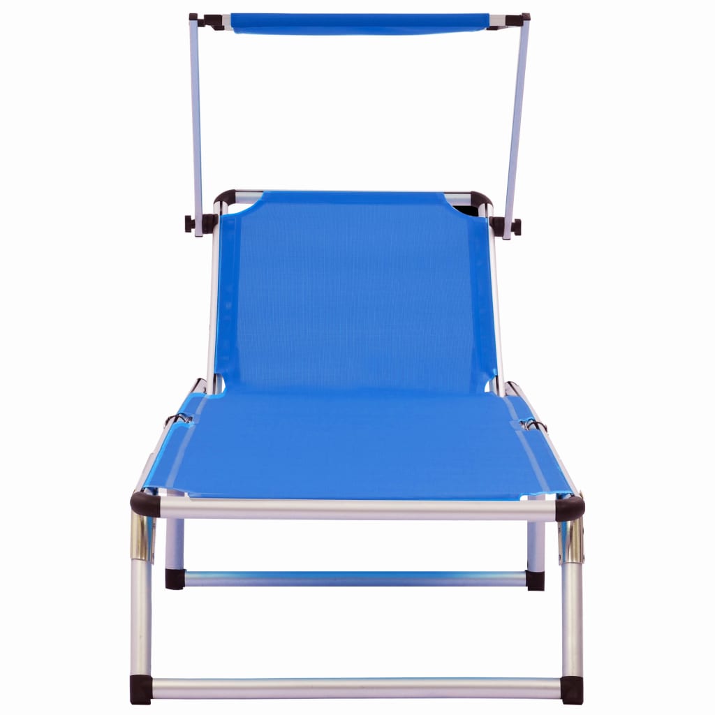 Folding sun loungers with roof 2pcs aluminum/textilene blue