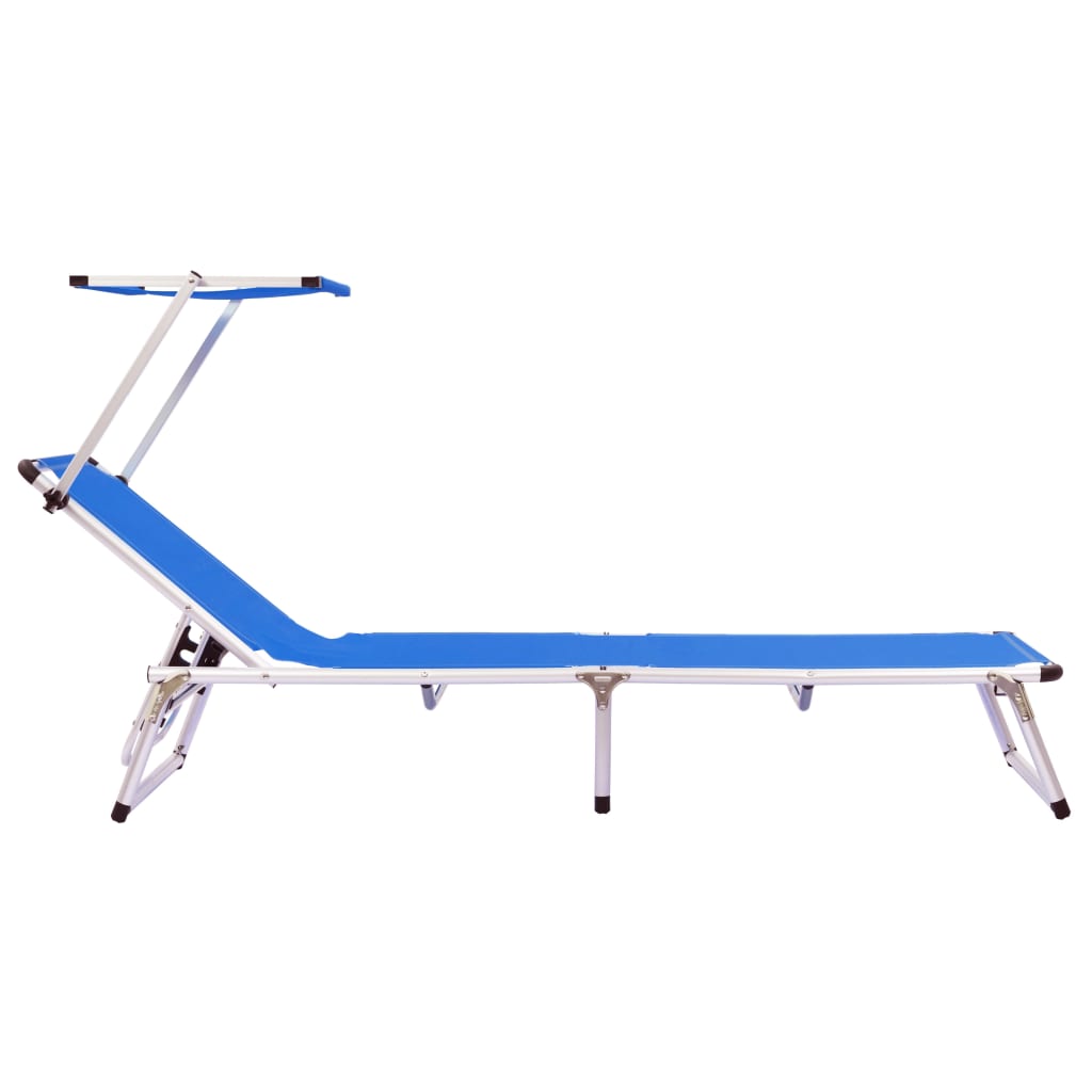 Folding sun loungers with roof 2pcs aluminum/textilene blue