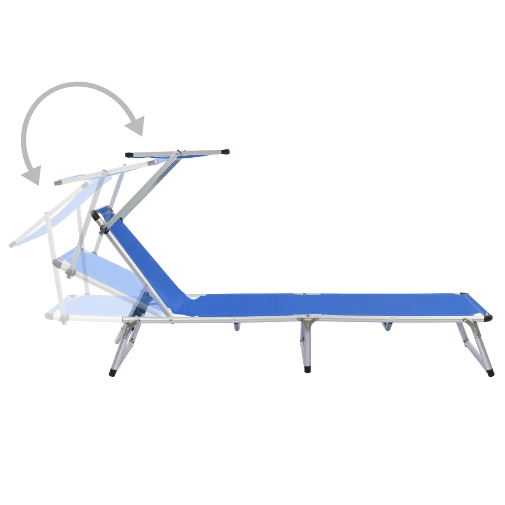 Folding sun loungers with roof 2pcs aluminum/textilene blue
